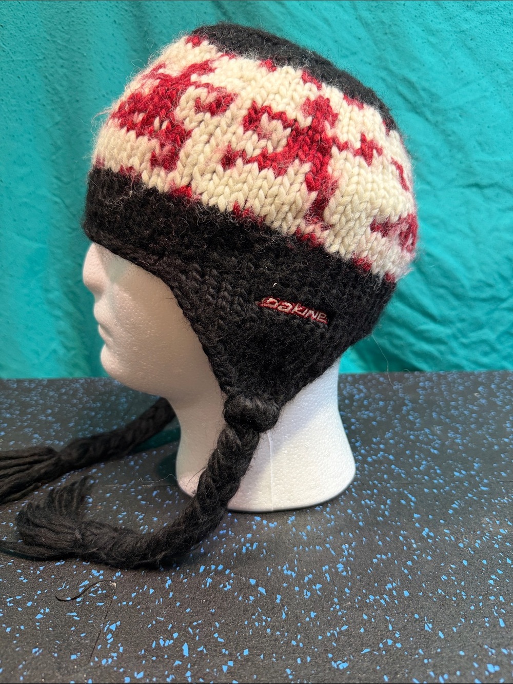 Dakine Black, Cream & Red Earflap Knit Hat